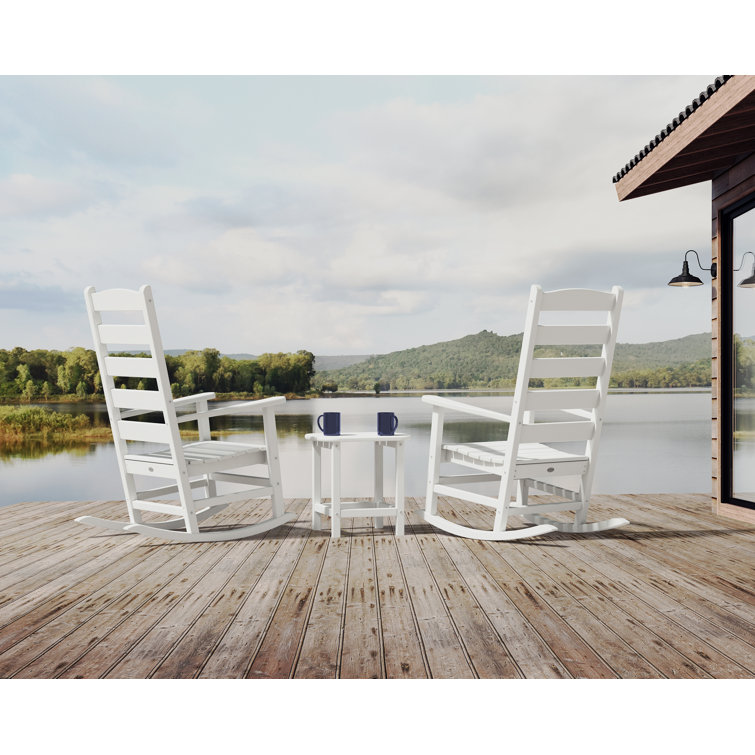 White Polywood 3-Piece Porch Rocking Chair Set