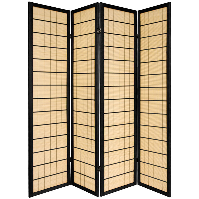 72" Black and Pine Shoji 4-Panel Room Divider