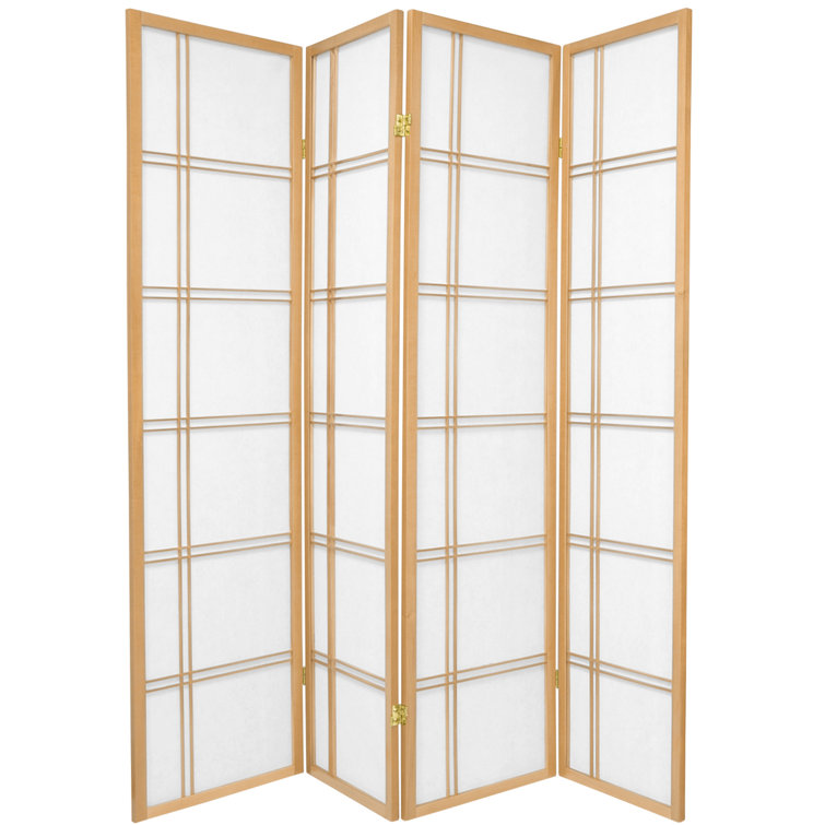 Natural Wood and Shoji Rice Paper 4-Panel Room Divider