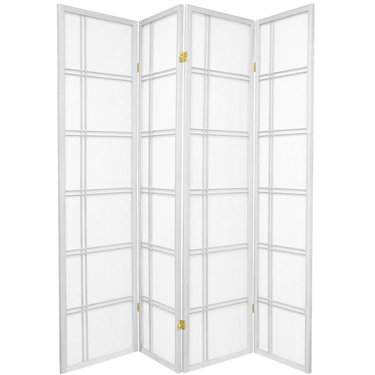White 6 ft. Tall Shoji Folding Room Divider with Hardwood Frame