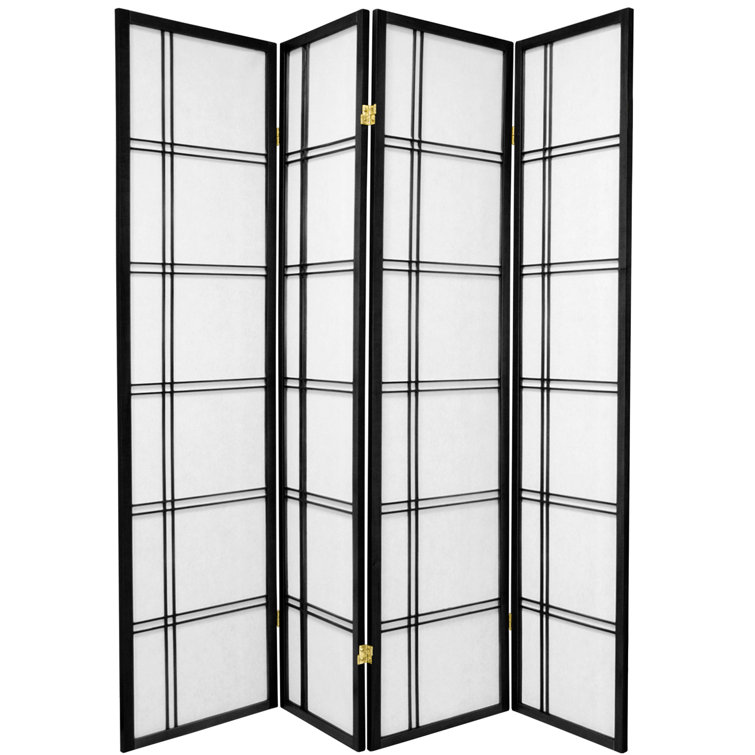 Black Hardwood and Rice Paper 4-Panel Shoji Room Divider