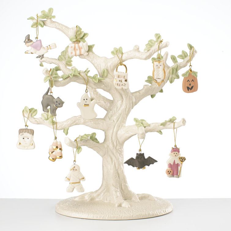 Porcelain Halloween Ornament Set with Tree, 13 Pieces
