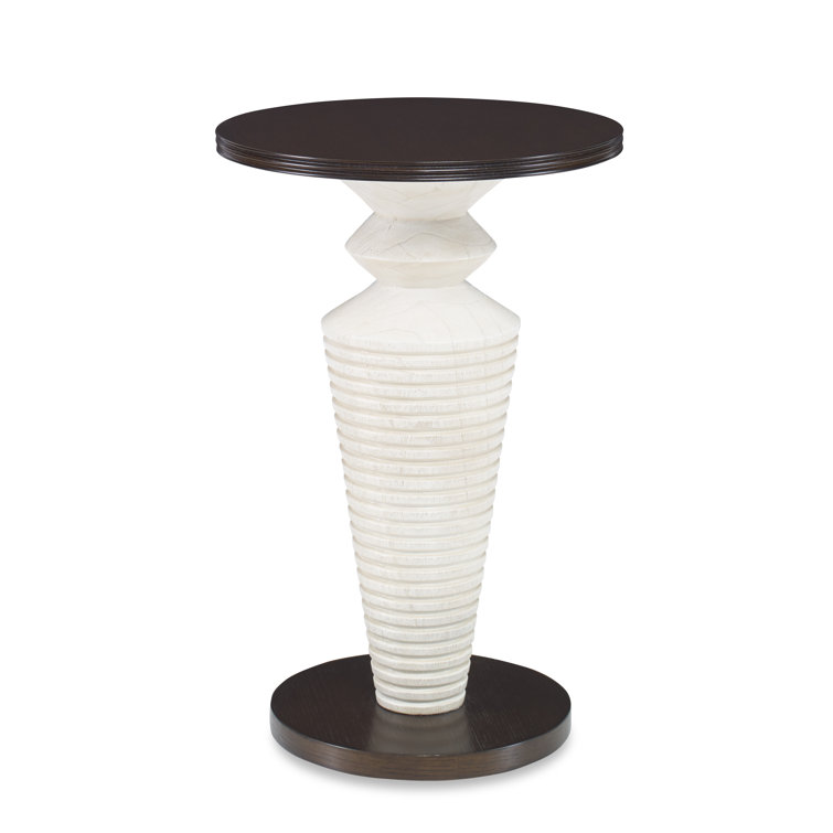 Round Oak and White Pedestal Accent Table