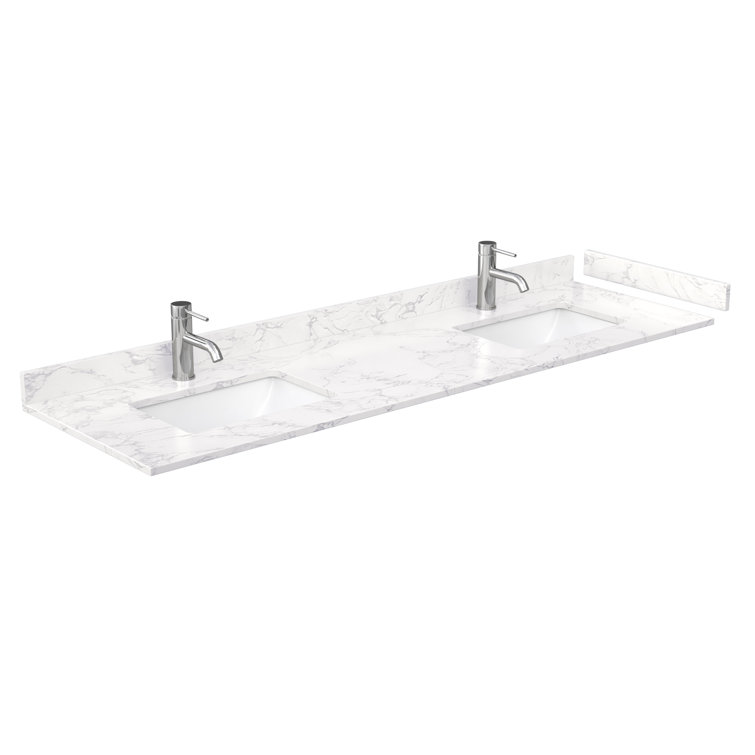 Elegant 72'' White Double Freestanding Vanity with Carrara Marble Top
