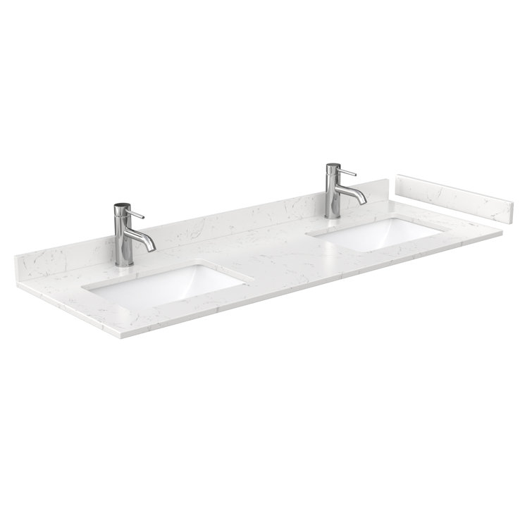 Sheffield 60'' Gray Double Freestanding Bathroom Vanity with White Carrara Stone Top