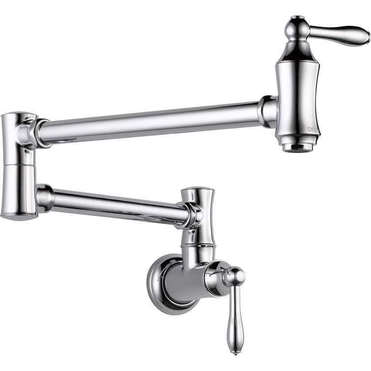 Chrome Wall-Mounted Traditional Pot Filler Faucet with Dual Handles