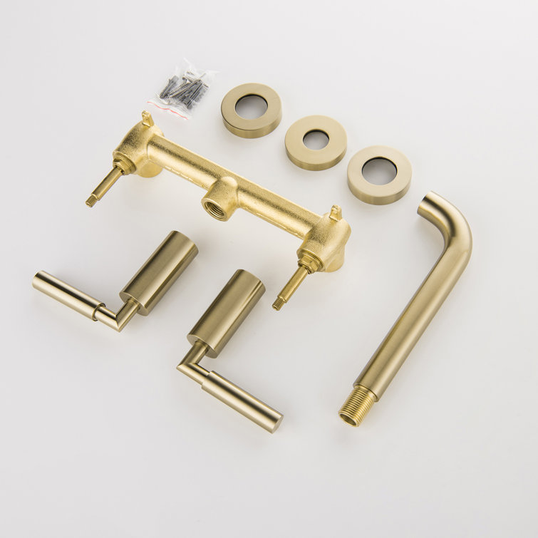Brushed Gold Wall-Mounted Dual Handle Bathroom Faucet