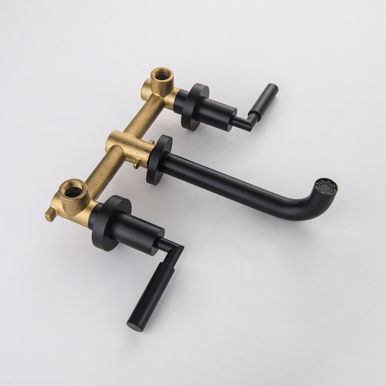 Matte Black Wall Mounted Solid Brass Dual Handle Bathroom Faucet