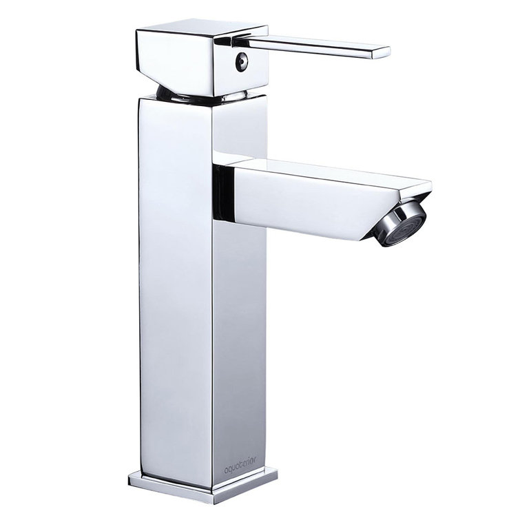 Chrome Single-Handle Square Bathroom Faucet with Brass Body