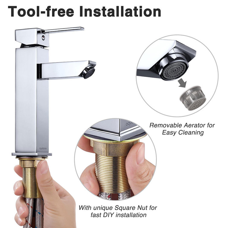 Chrome Single-Handle Square Bathroom Faucet with Brass Body