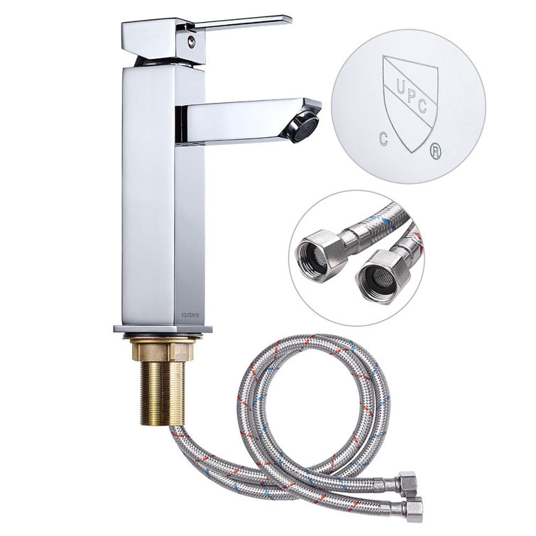 Chrome Single-Handle Square Bathroom Faucet with Brass Body