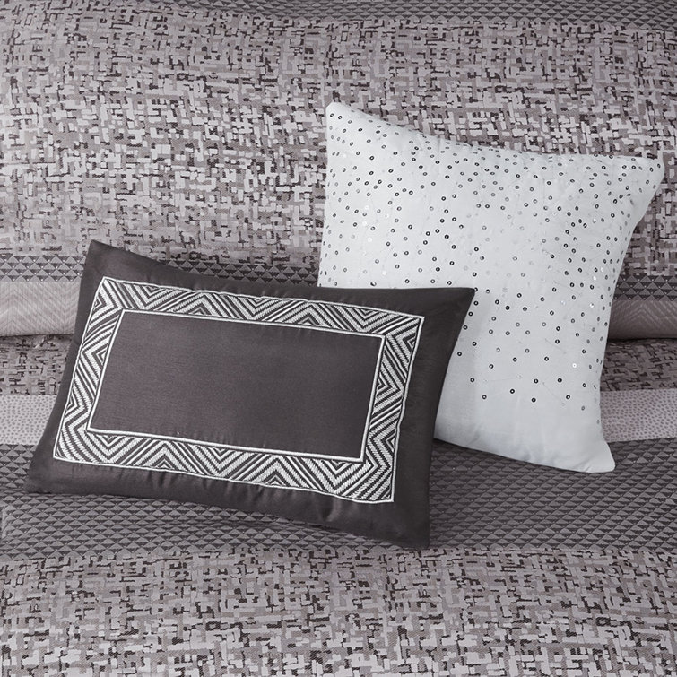 King Grey and Taupe Jacquard Comforter Set with Decorative Pillows