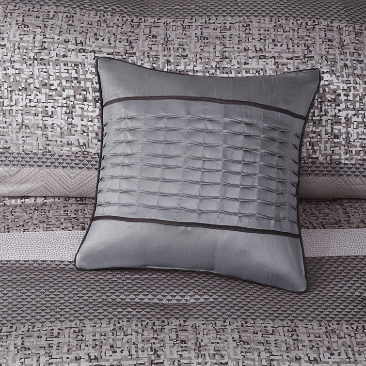 King Grey and Taupe Jacquard Comforter Set with Decorative Pillows