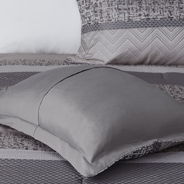 King Grey and Taupe Jacquard Comforter Set with Decorative Pillows