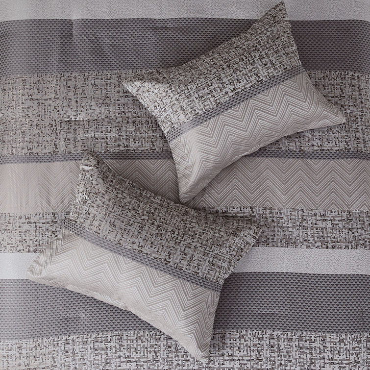 King Grey and Taupe Jacquard Comforter Set with Decorative Pillows
