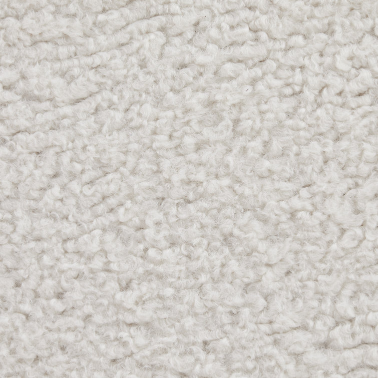 White Sherpa Round Storage Ottoman with Pinewood Trim