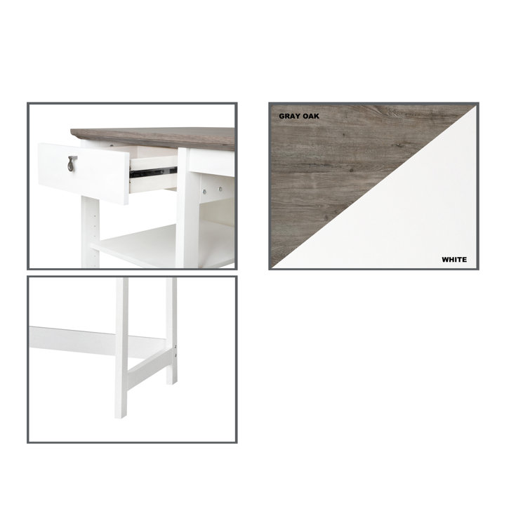 Transitional Two-Tone Oak and White Writing Desk with Drawer