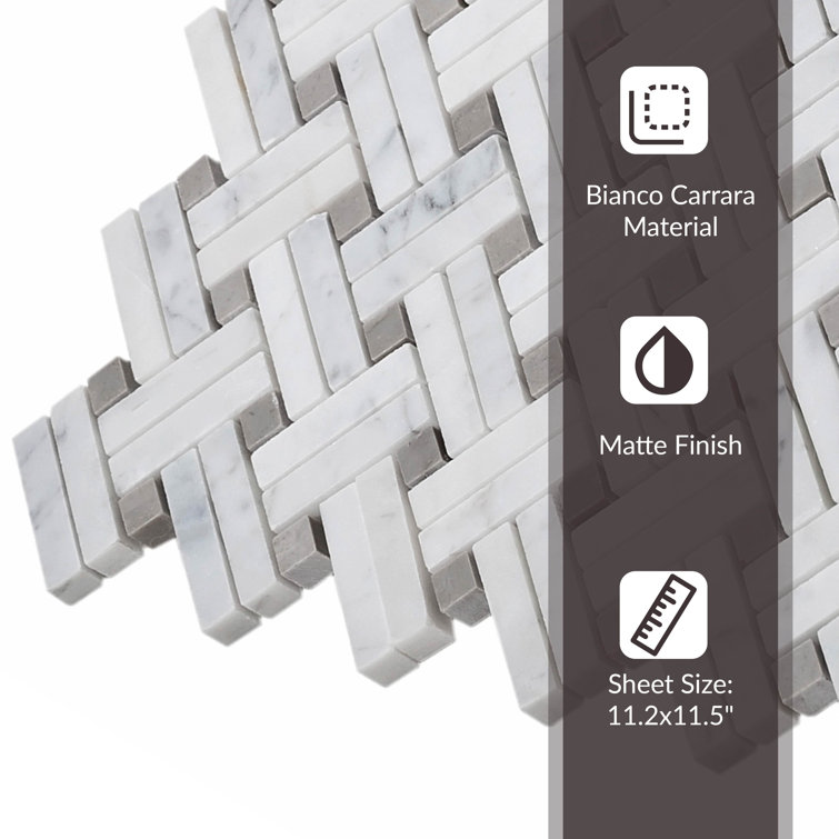 11.5" x 11.2" White Polished Marble Mosaic Tile