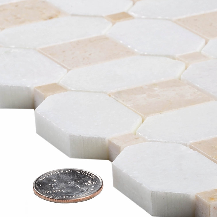 12.2" Beige and White Marble Octagon Mosaic Tile