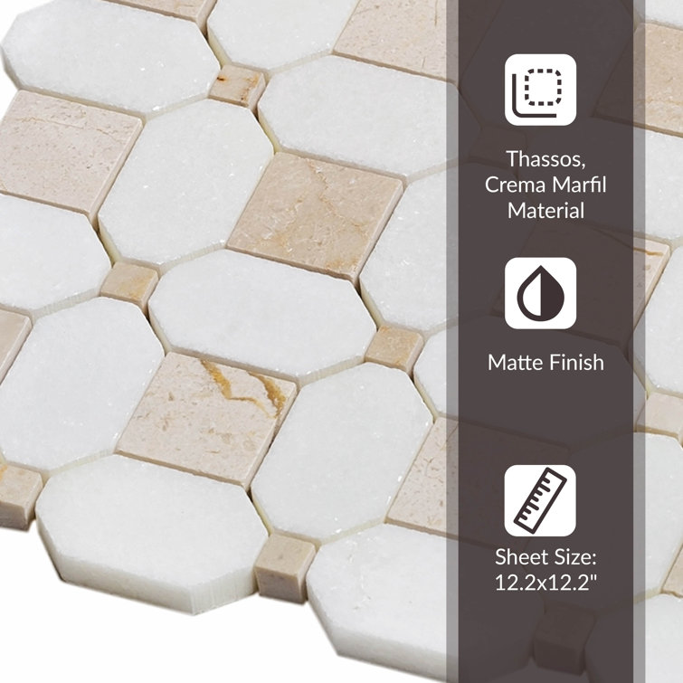 12.2" Beige and White Marble Octagon Mosaic Tile