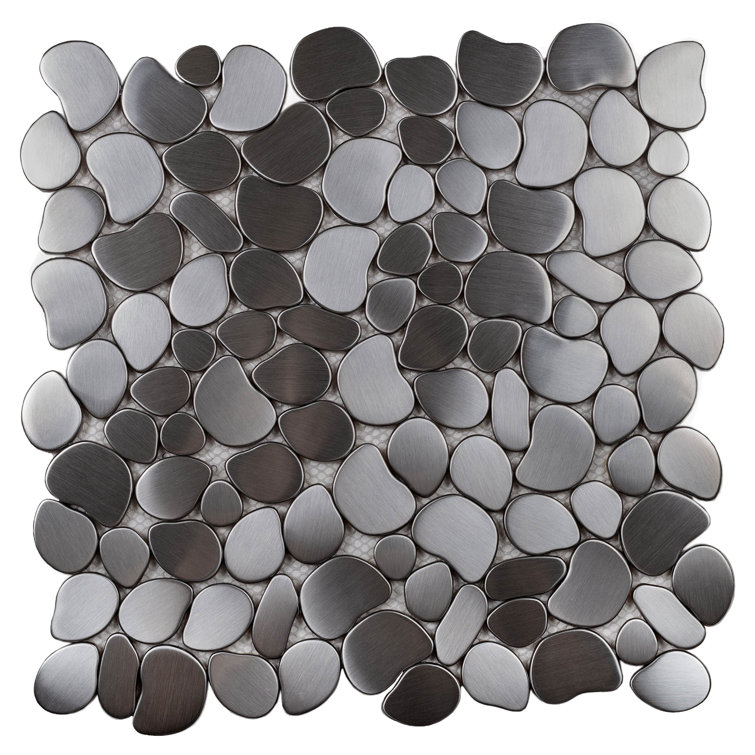 12" x 12" Platinum Polished Stainless Steel Pebble Mosaic Tile
