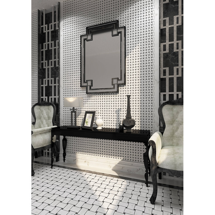 12" x 12" White Black Marble Basketweave Mosaic Tile