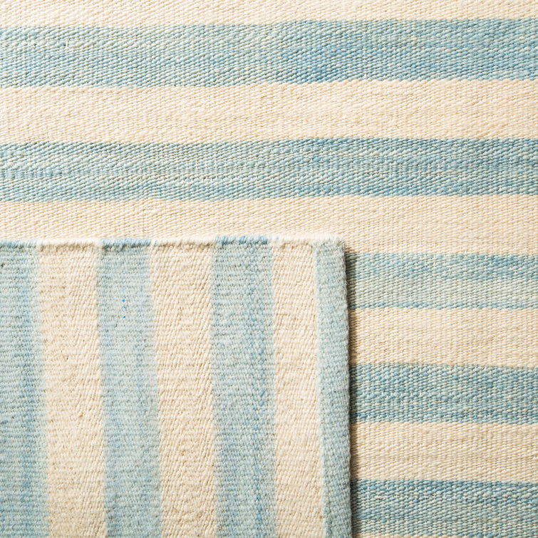 Sky Blue and White Wool Stripe 6' x 9' Area Rug