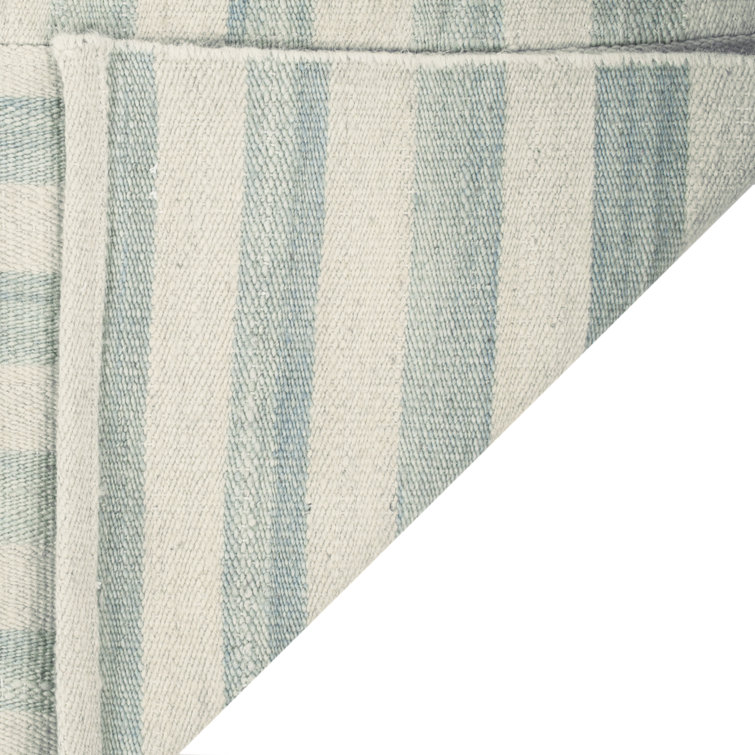 Sky Blue Stripe Patchwork Wool 8' x 10' Area Rug