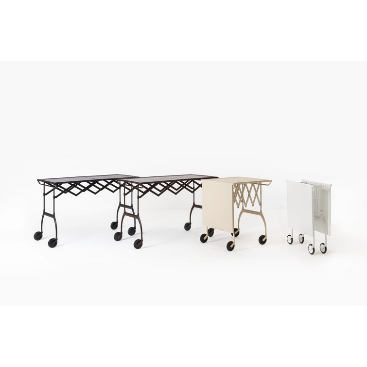 Matte Cream Chromed Steel Folding Trolley Table by Antonio Citterio