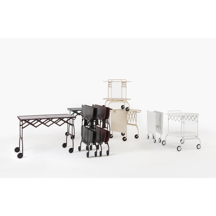 Matte Cream Chromed Steel Folding Trolley Table by Antonio Citterio