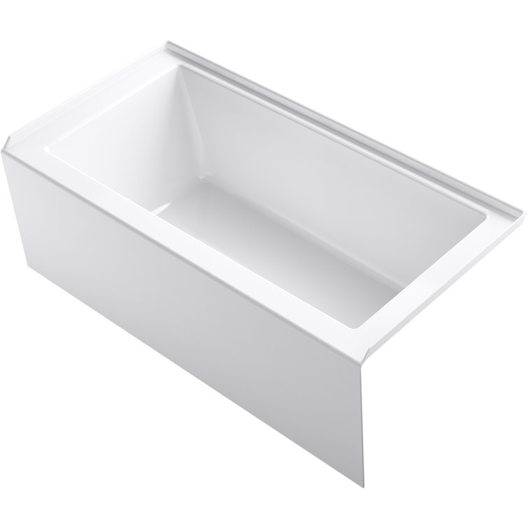 White Acrylic 60" Rectangular Alcove Soaking Bathtub with Slotted Overflow