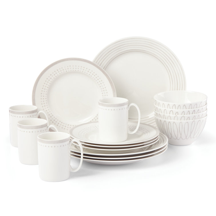 Gray and White Porcelain 16-Piece Dinnerware Set - Service for 4
