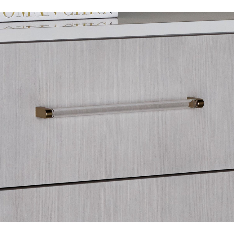 White Lacquer 6-Drawer Dresser with Acrylic Pulls
