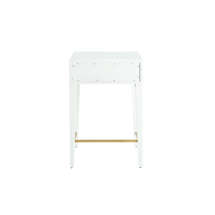 White Mother of Pearl 1-Drawer Nightstand with Metal Stretcher