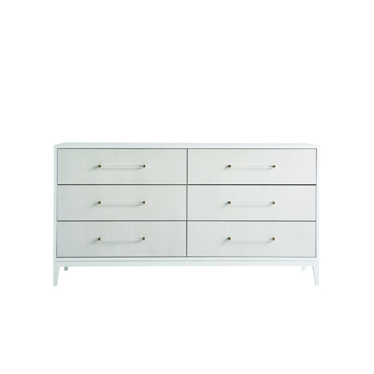 White Lacquer 6-Drawer Dresser with Acrylic Pulls