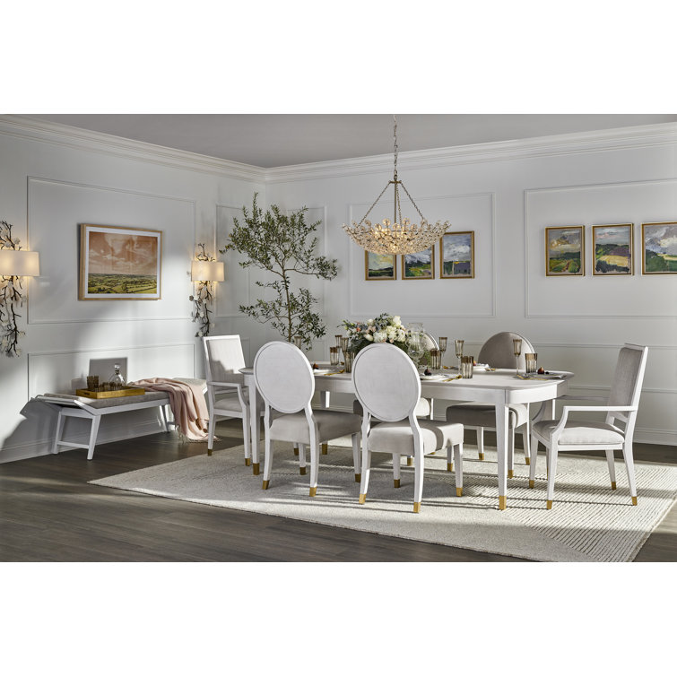 White Wood Extendable Rectangular Dining Table with Gold Accents