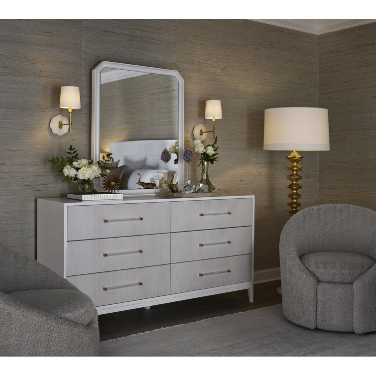 White Lacquer 6-Drawer Dresser with Acrylic Pulls