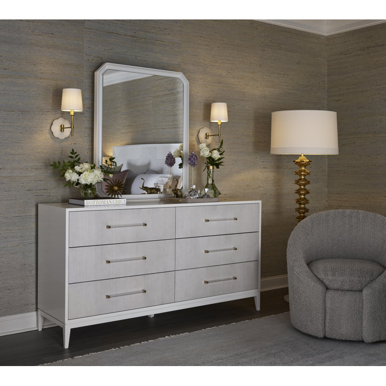 White Lacquer 6-Drawer Dresser with Acrylic Pulls
