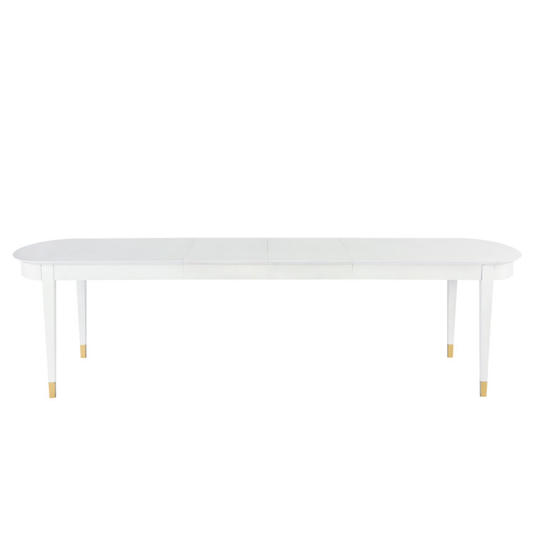 White Wood Extendable Rectangular Dining Table with Gold Accents
