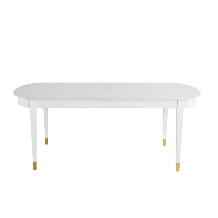 White Wood Extendable Rectangular Dining Table with Gold Accents