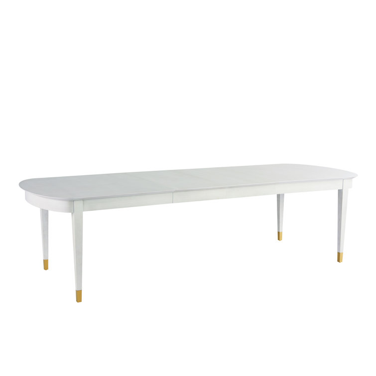 White Wood Extendable Rectangular Dining Table with Gold Accents