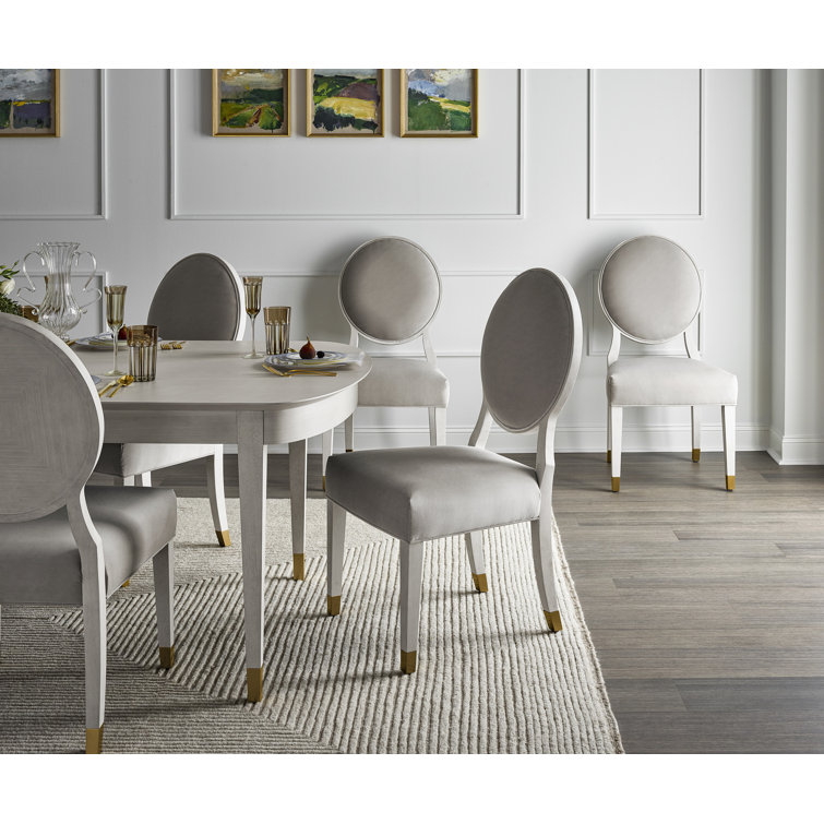 Gray Velvet Pearl Upholstered Side Chair with Wood Frame