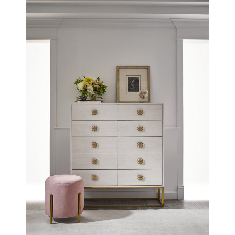 White and Gold 10-Drawer Hardwood Chest with Dovetail Drawer