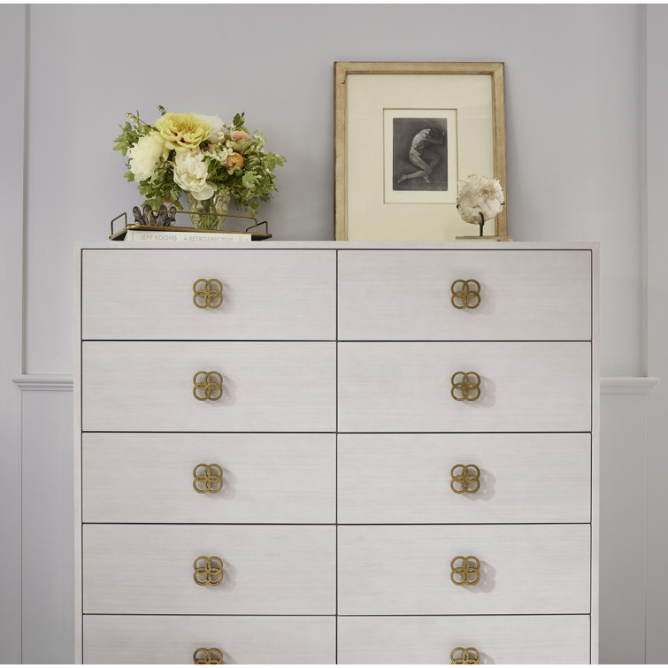 White and Gold 10-Drawer Hardwood Chest with Dovetail Drawer