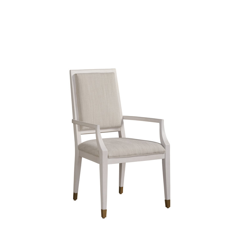 Gray Upholstered Wood Arm Chair with Metal Feet