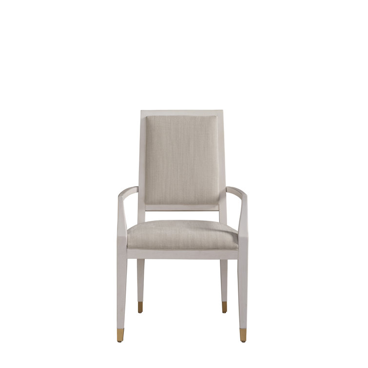Gray Upholstered Wood Arm Chair with Metal Feet