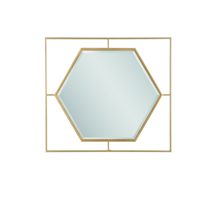 Hexagonal Beveled Mirror in Rectangular Gold Frame