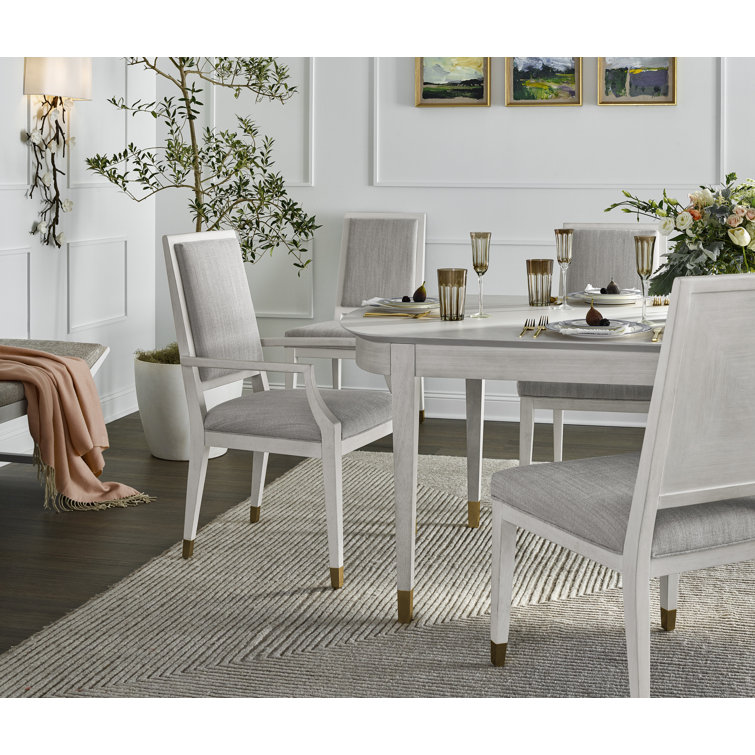 White Wood Extendable Rectangular Dining Table with Gold Accents