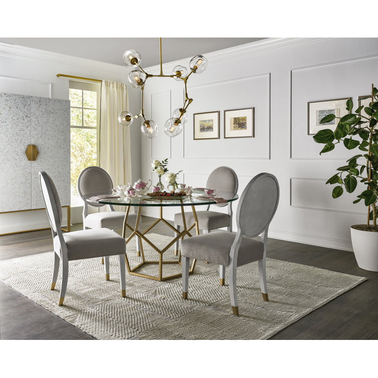 Gray Velvet Pearl Upholstered Side Chair with Wood Frame