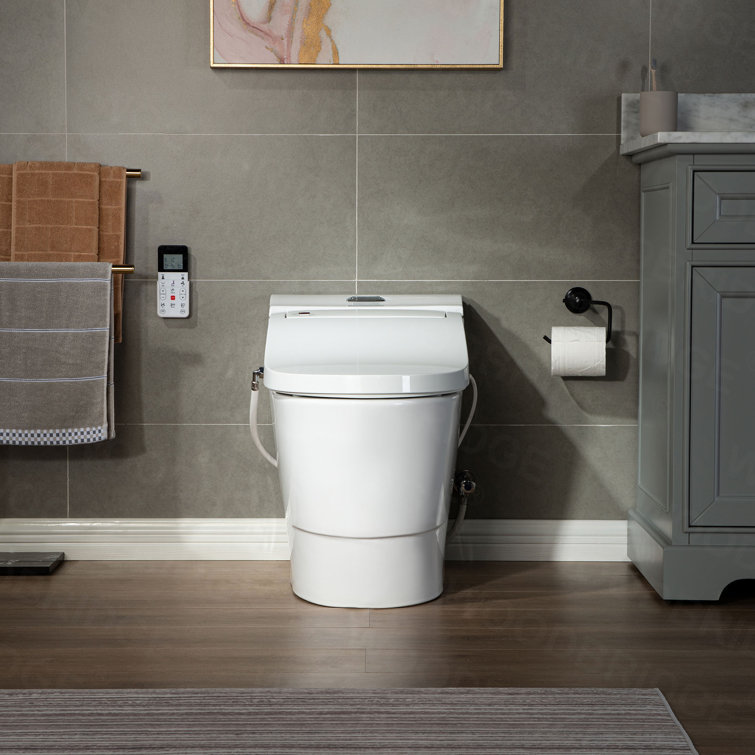 White Porcelain Elongated Dual Flush Smart Bidet Toilet